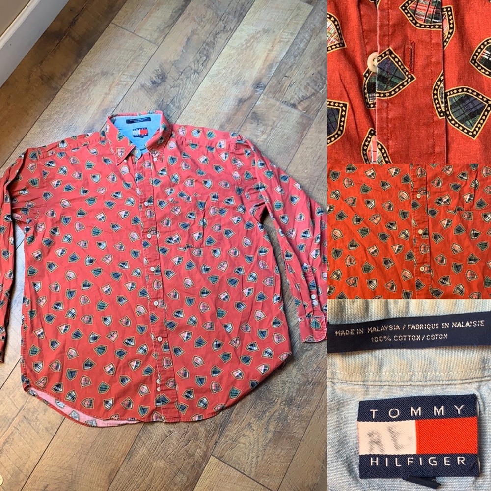 ❤️5/$20 Vtg Tommy Hilfiger shirt. Men’s L. Red